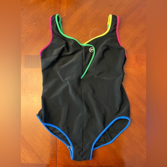 Vintage Other - Vintage 70s One Piece Bathing Suit Black Neon LARGE
